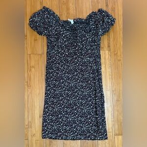 90s Floral dress, cap sleeves, tight and short, from a boutique on Melrose Ave